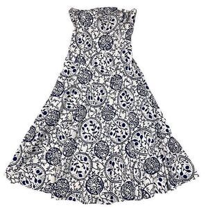 Tabitha Women's Strapless Knee Length Dress Size‎ 2 Blue Floral Summer Linen